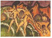 Ernst Ludwig Kirchner Female nudes striding into the sea painting